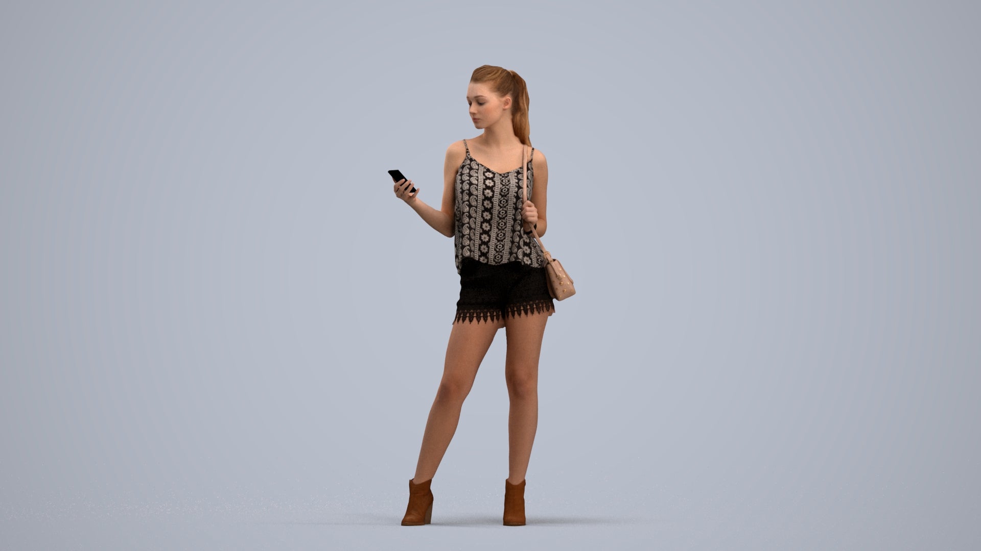 photogrammetry 3D girl casual standing, realistic human model archviz FBX, standing pose render