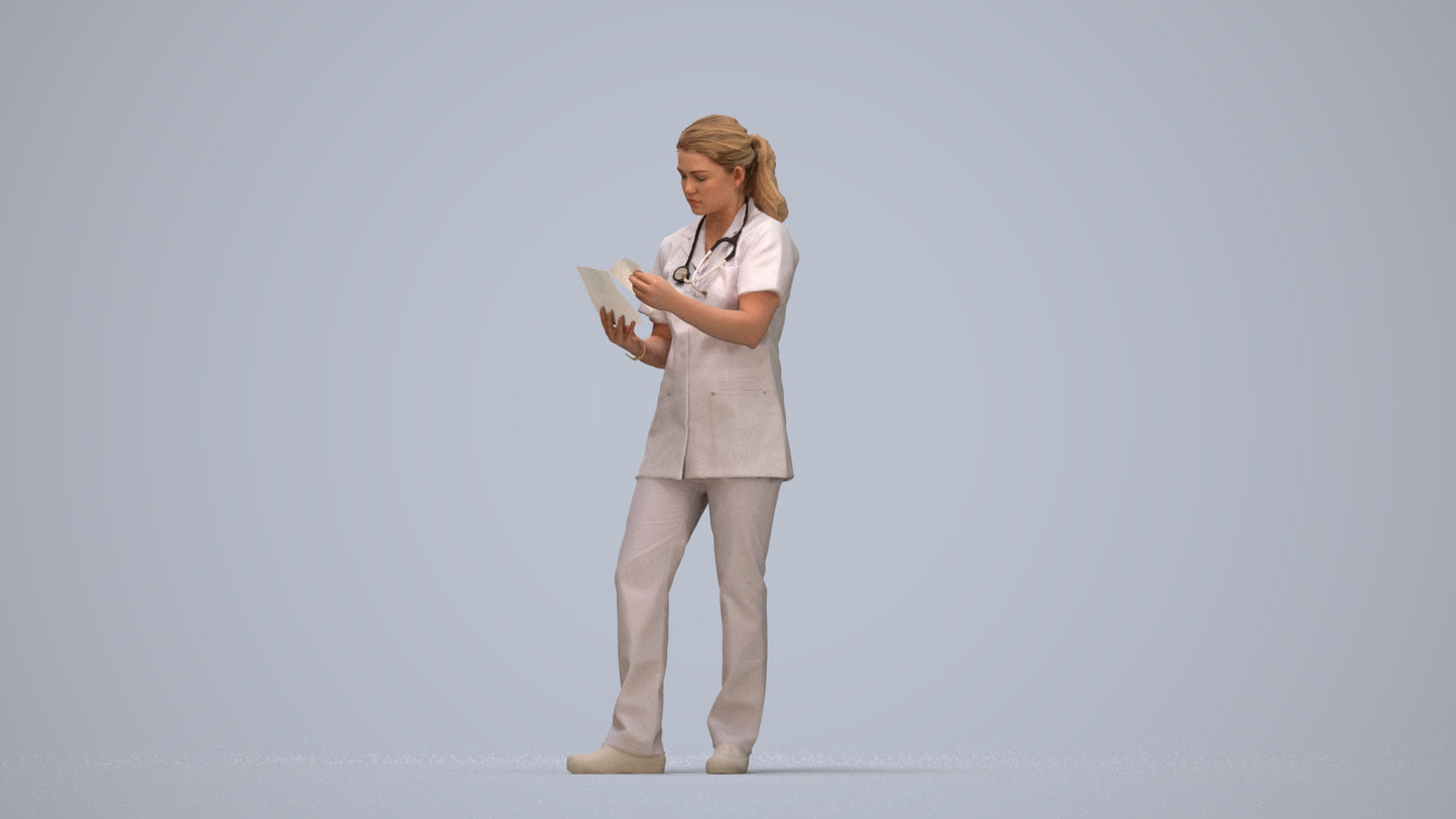 realistic 3D people woman medical, render-ready for V-Ray and Corona, FBX OBJ, top-down view render