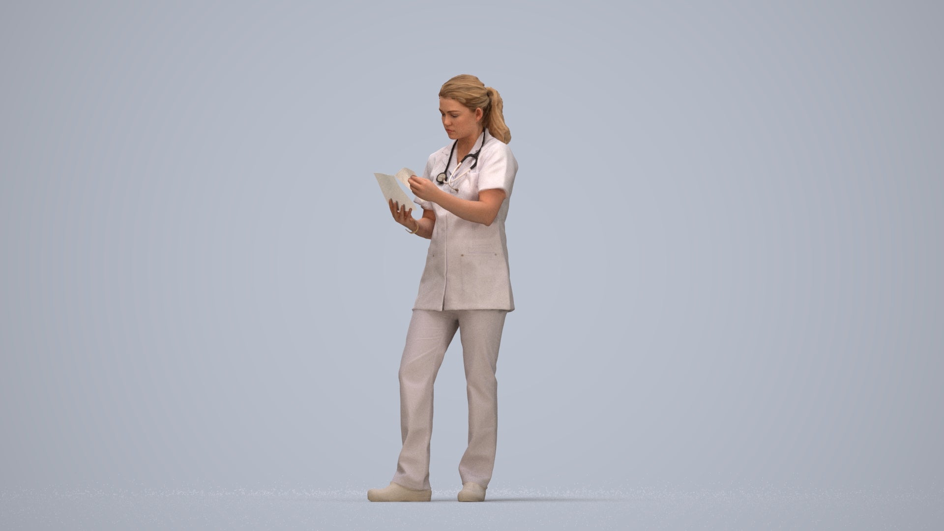 realistic 3D people woman medical, render-ready for V-Ray and Corona, FBX OBJ, top-down view render