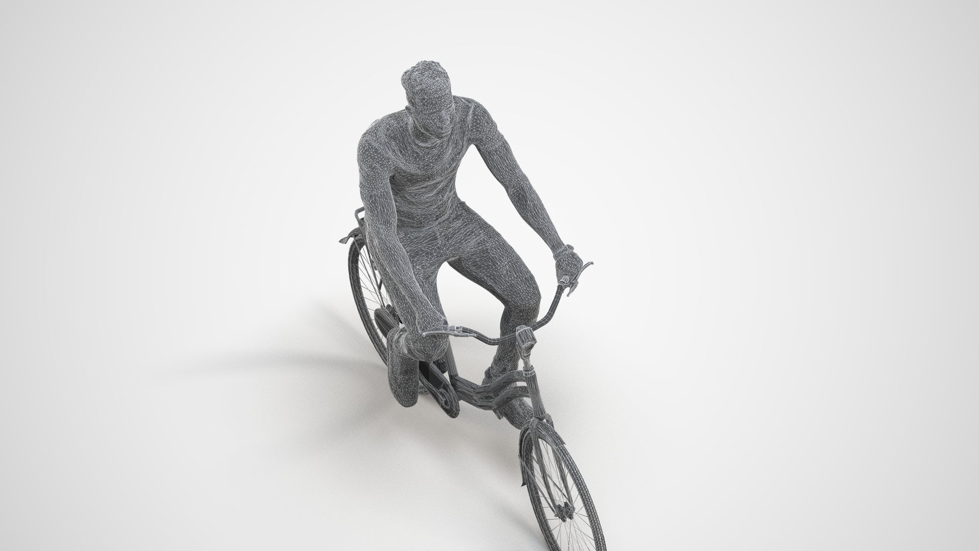 scanned 3D man casual cycling, photogrammetry people for Enscape and V-Ray, wireframe three-quarter view