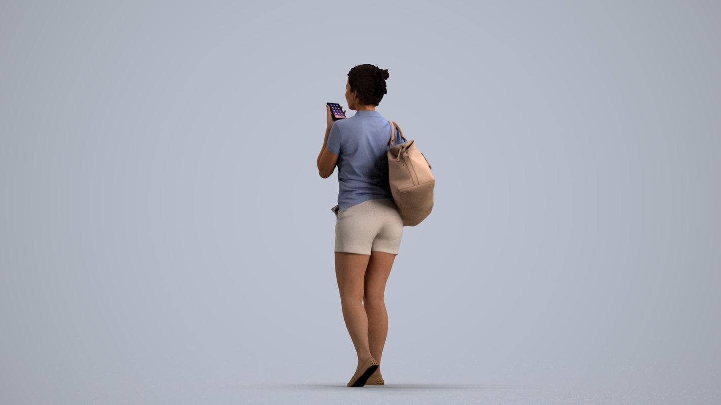 scanned 3D woman casual walking, photogrammetry people for Enscape and V-Ray, front view render