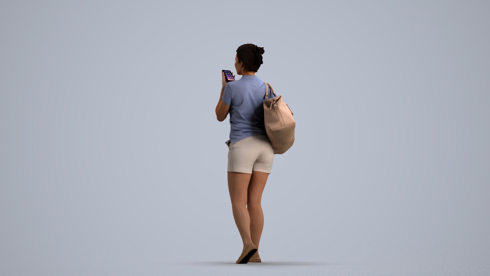 scanned 3D woman casual walking, photogrammetry people for Enscape and V-Ray, front view render