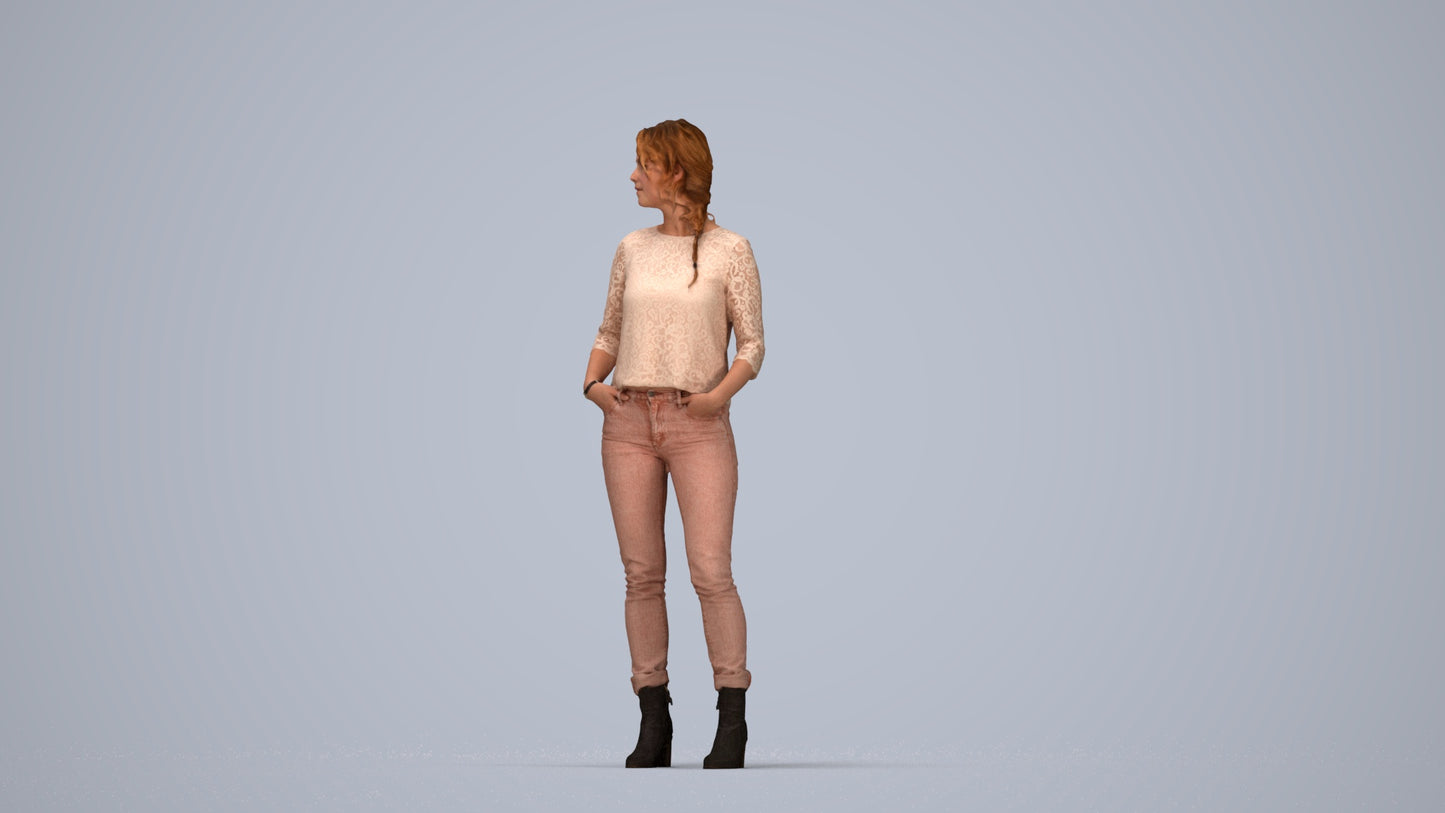 scanned 3D woman casual standing, photogrammetry people for Enscape and V-Ray, top-down view render