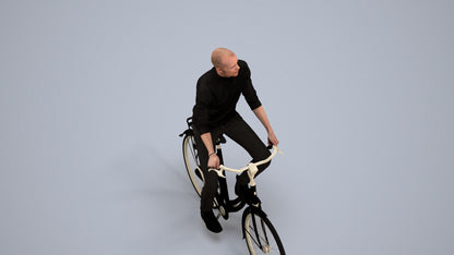 realistic 3D human man casual cycling, archviz people FBX OBJ for Blender, back view render