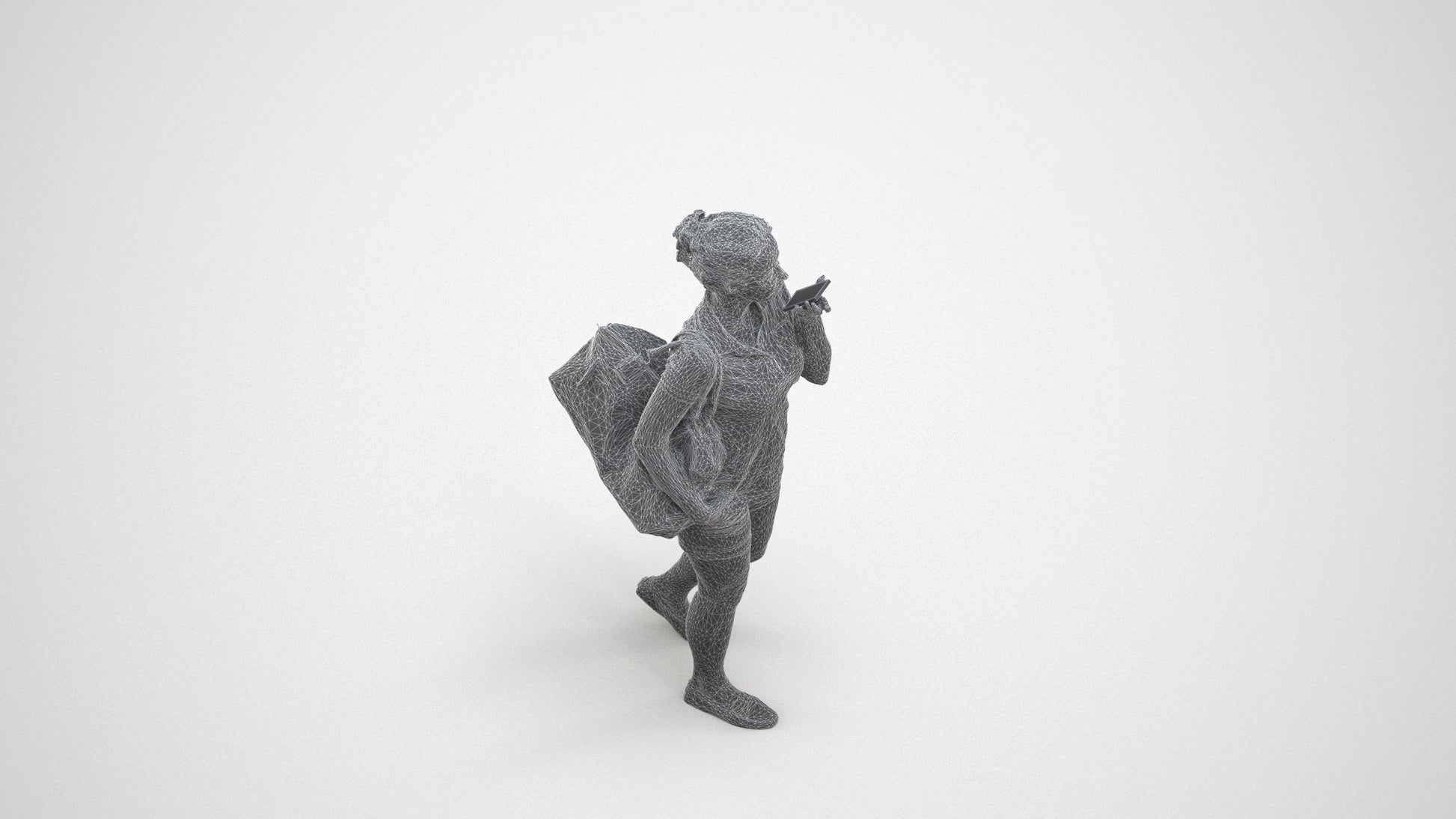 scanned 3D woman casual walking, photogrammetry people for Enscape and V-Ray, wireframe three-quarter view