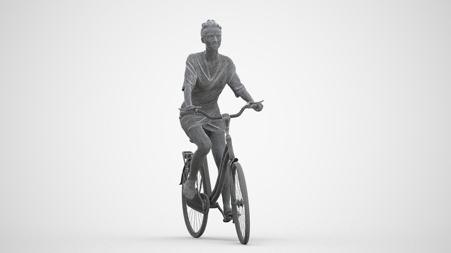 realistic 3D human woman casual cycling, archviz people FBX OBJ for Blender, three-quarter front view render