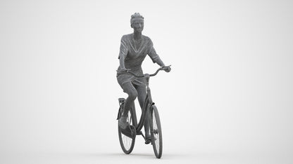 realistic 3D human woman casual cycling, archviz people FBX OBJ for Blender, three-quarter front view render