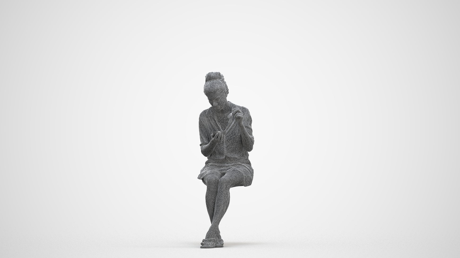 3D people model woman casual sitting, scanned human for 3ds Max rendering, three-quarter front view render