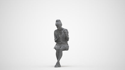 3D people model woman casual sitting, scanned human for 3ds Max rendering, three-quarter front view render