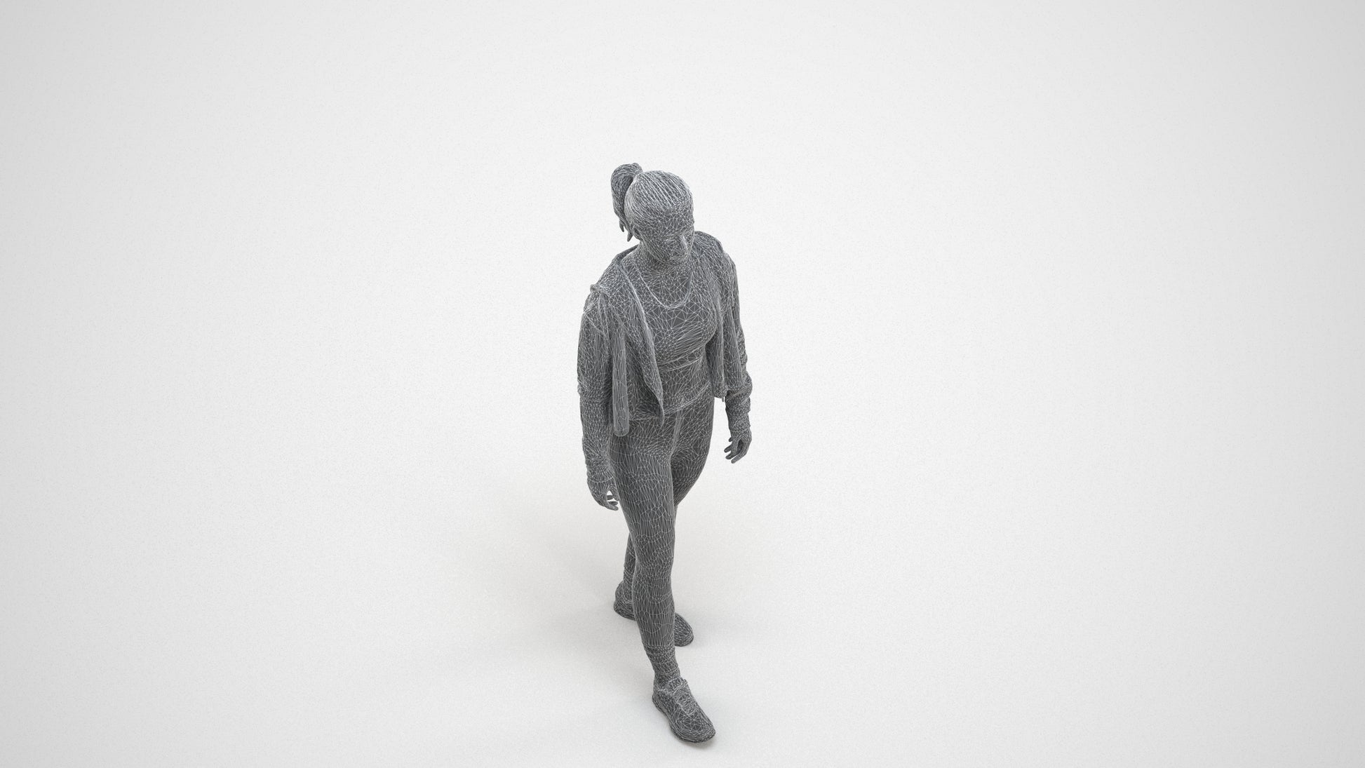 realistic 3D people woman sport, render-ready for V-Ray and Corona, FBX OBJ, wireframe three-quarter view