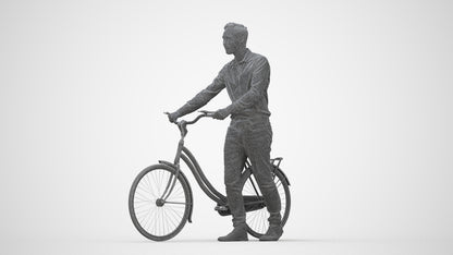 scanned 3D man casual cycling, photogrammetry people for Enscape and V-Ray, wireframe back view