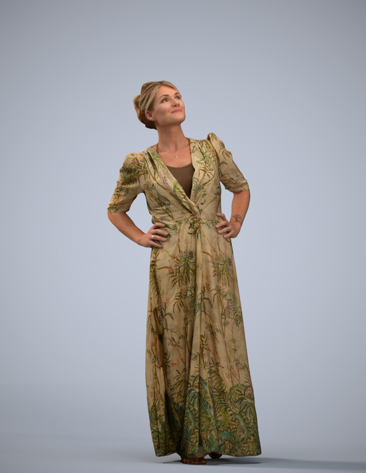 3D scanned woman standing casual, photorealistic archviz people for Enscape and SketchUp