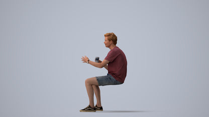 realistic 3D man casual sitting, scanned archviz people for Blender and 3ds Max, three-quarter view render