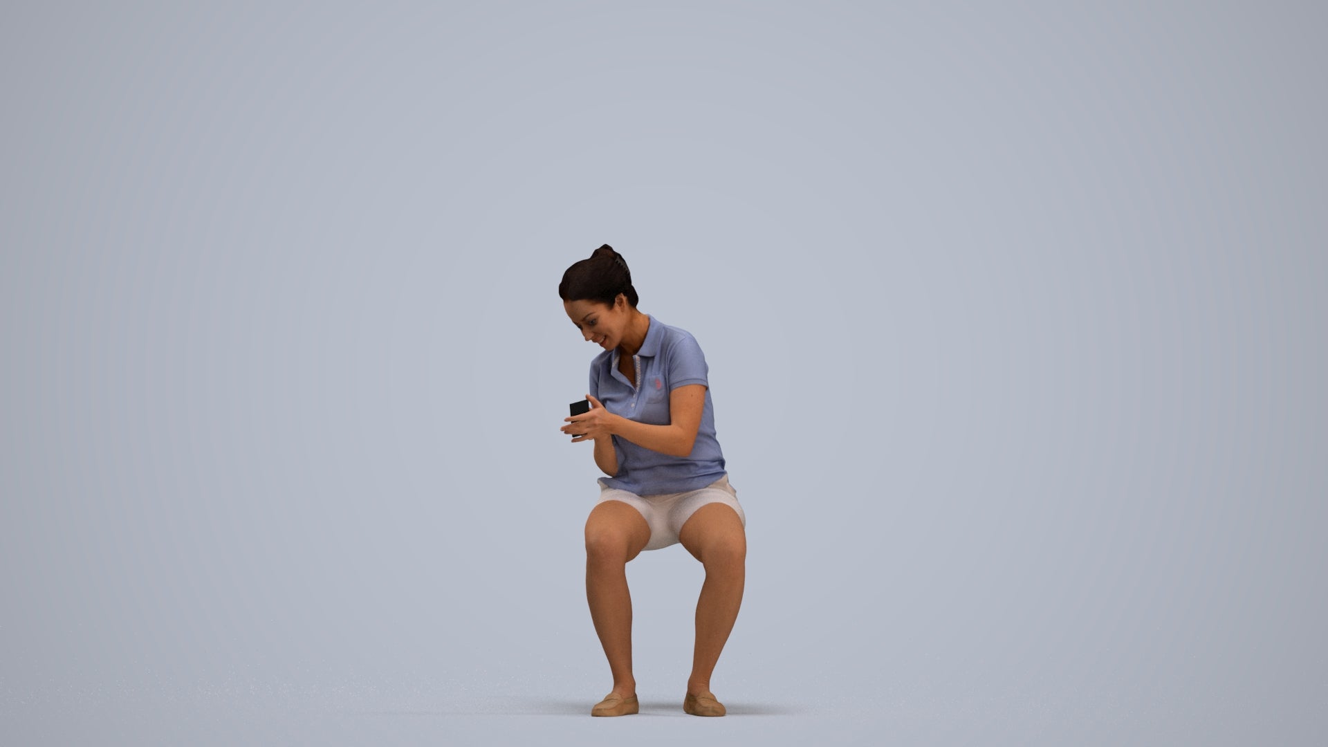 realistic 3D woman casual sitting, scanned archviz people for Blender and 3ds Max, standing pose render