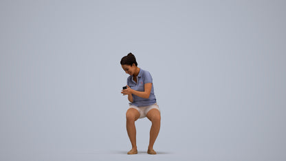 realistic 3D woman casual sitting, scanned archviz people for Blender and 3ds Max, standing pose render