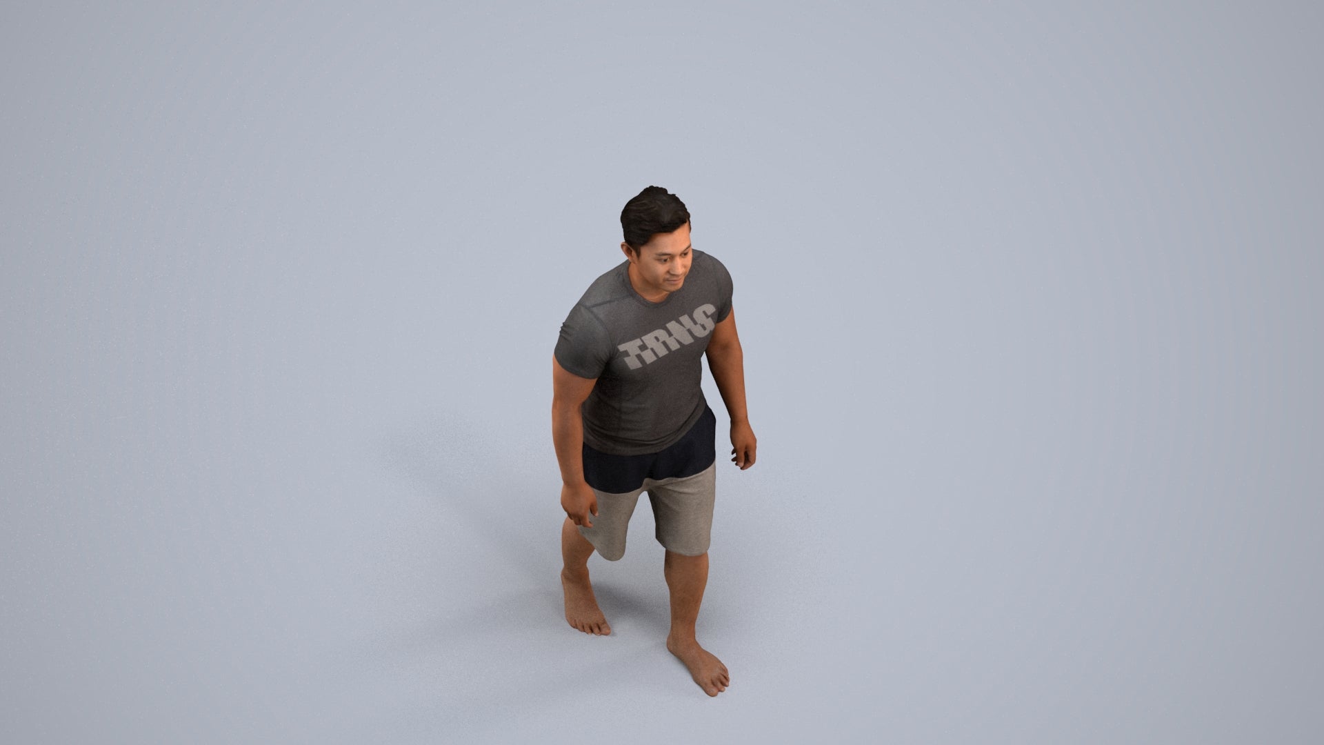 3D human model man sport walking, photogrammetry scanned person for archviz, back view render