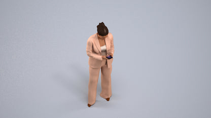 3D human model woman business standing, photogrammetry scanned person for archviz, back view render