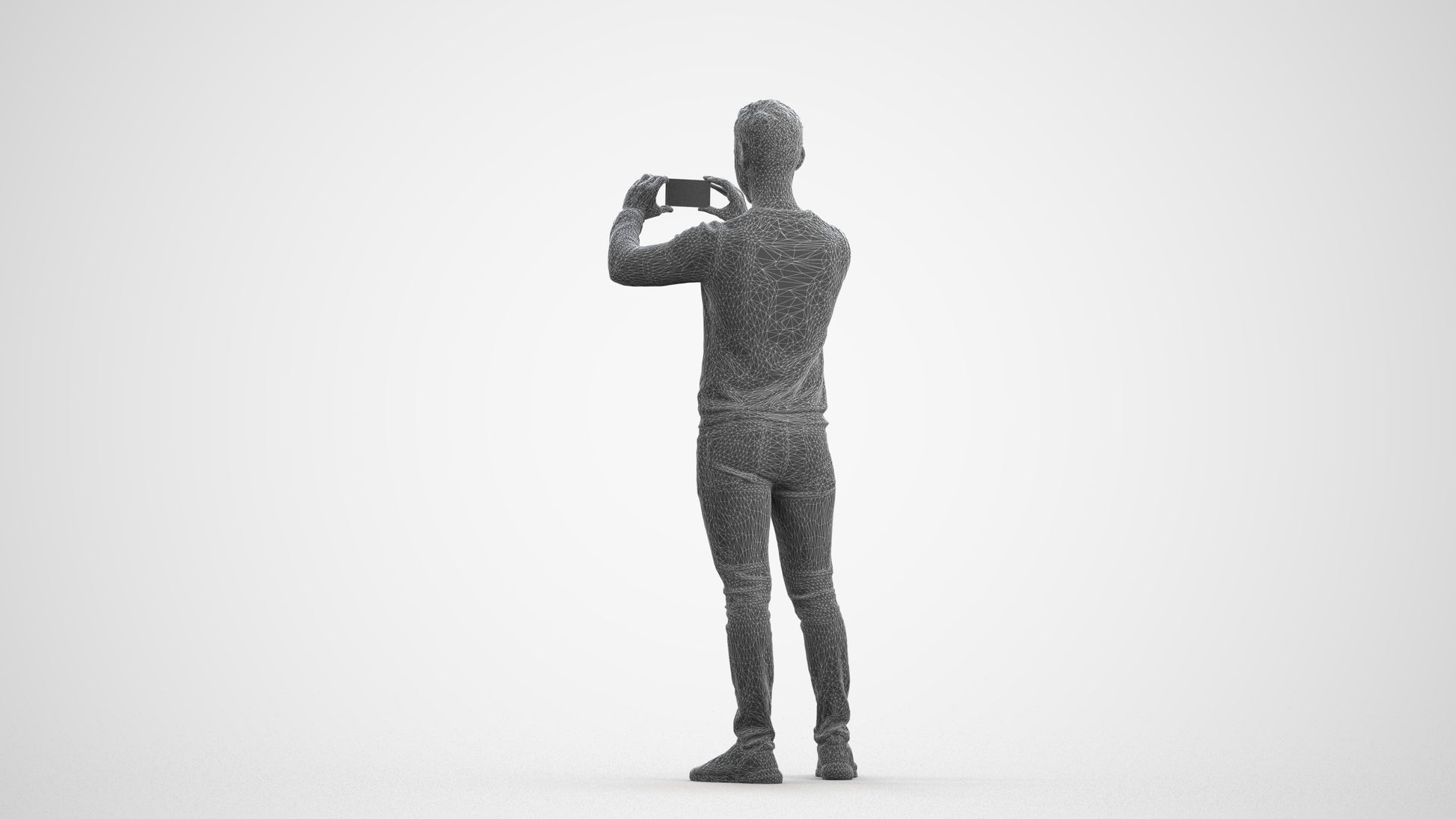 3D people model man casual standing, scanned human for 3ds Max rendering, wireframe front view
