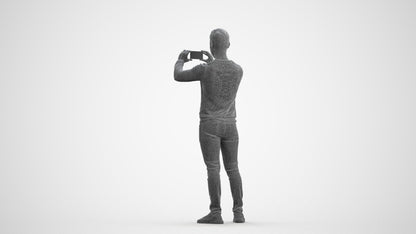 3D people model man casual standing, scanned human for 3ds Max rendering, wireframe front view