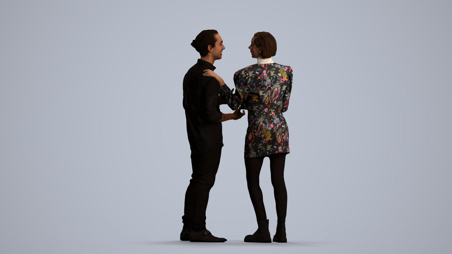 scanned 3D woman casual couple, photogrammetry people for Enscape and V-Ray, front view render