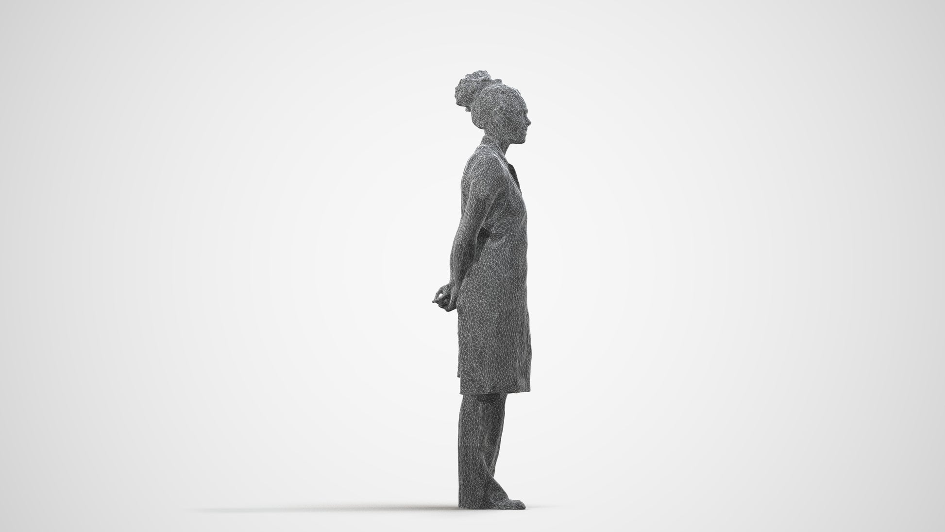 realistic 3D human woman hospitality, archviz people FBX OBJ for Blender, wireframe side view