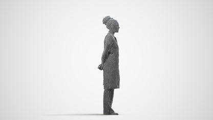 realistic 3D human woman hospitality, archviz people FBX OBJ for Blender, wireframe side view