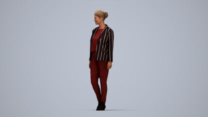 photogrammetry 3D woman business walking, realistic human model archviz FBX, top-down view render