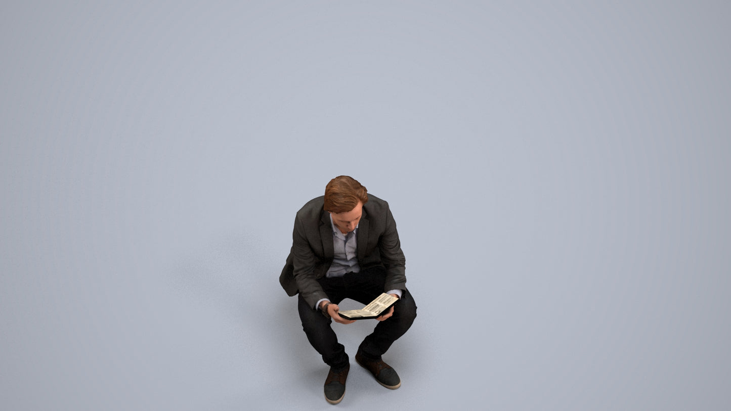 realistic 3D man business, scanned archviz people for Blender and 3ds Max, back view render