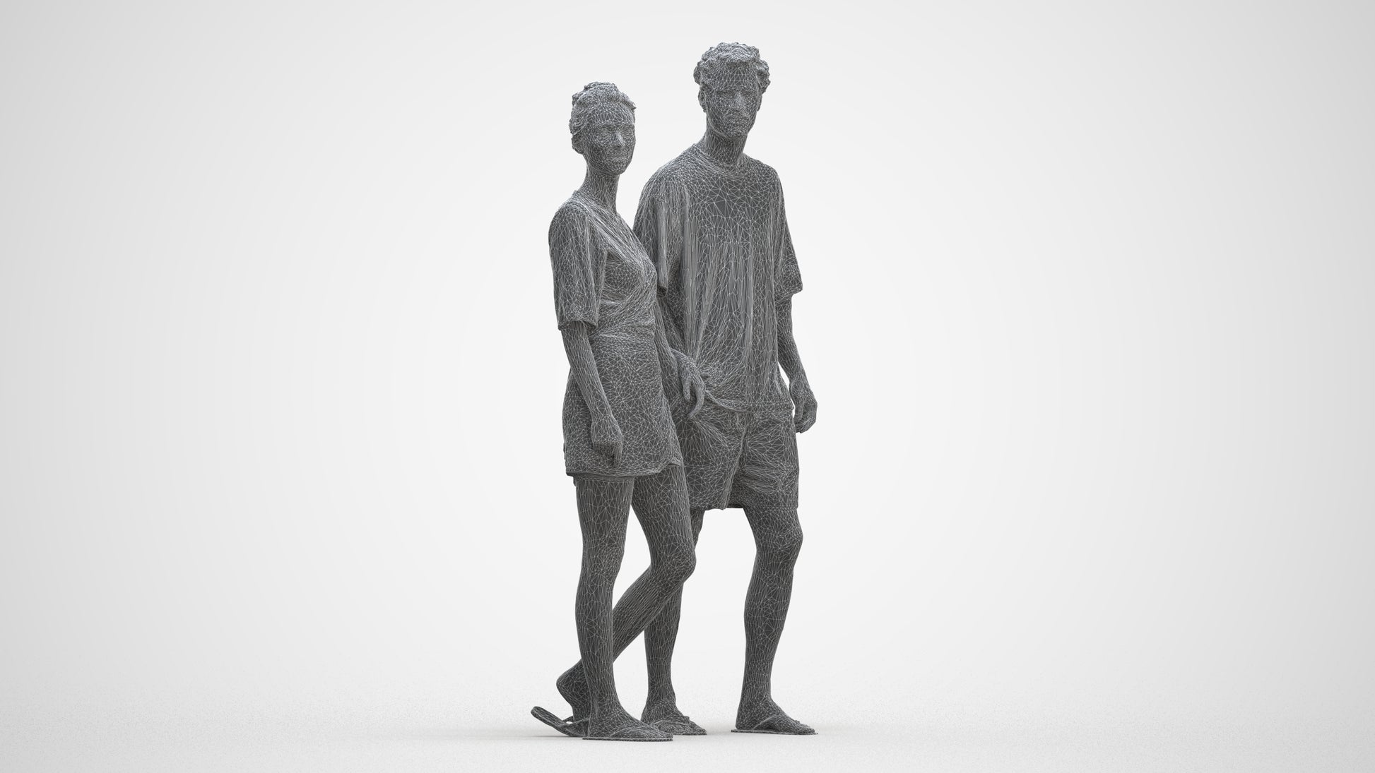 realistic 3D human woman casual couple, archviz people FBX OBJ for Blender, three-quarter front view render