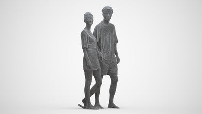 realistic 3D human woman casual couple, archviz people FBX OBJ for Blender, three-quarter front view render
