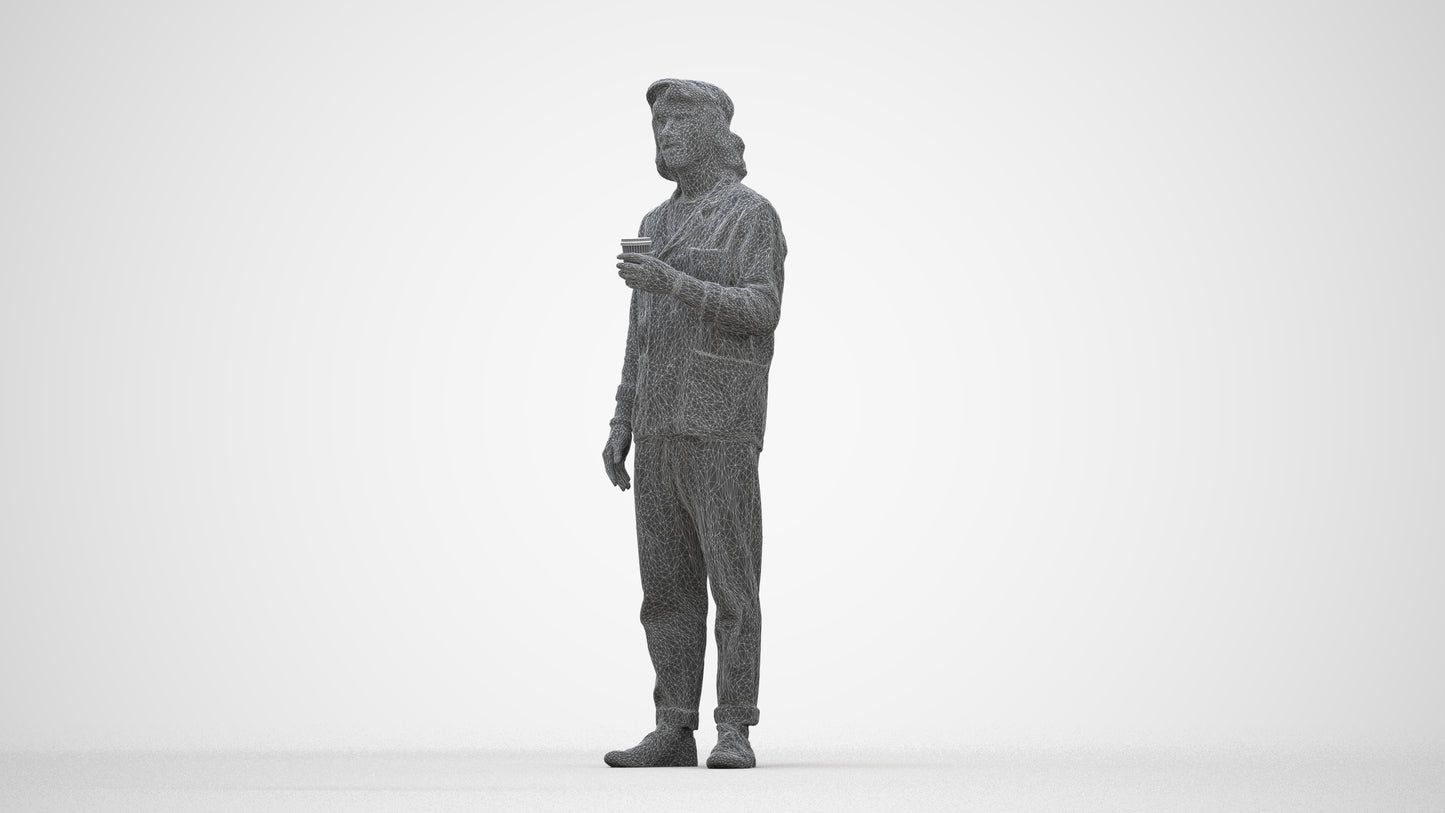 realistic 3D people man casual standing, render-ready for V-Ray and Corona, FBX OBJ, wireframe back view