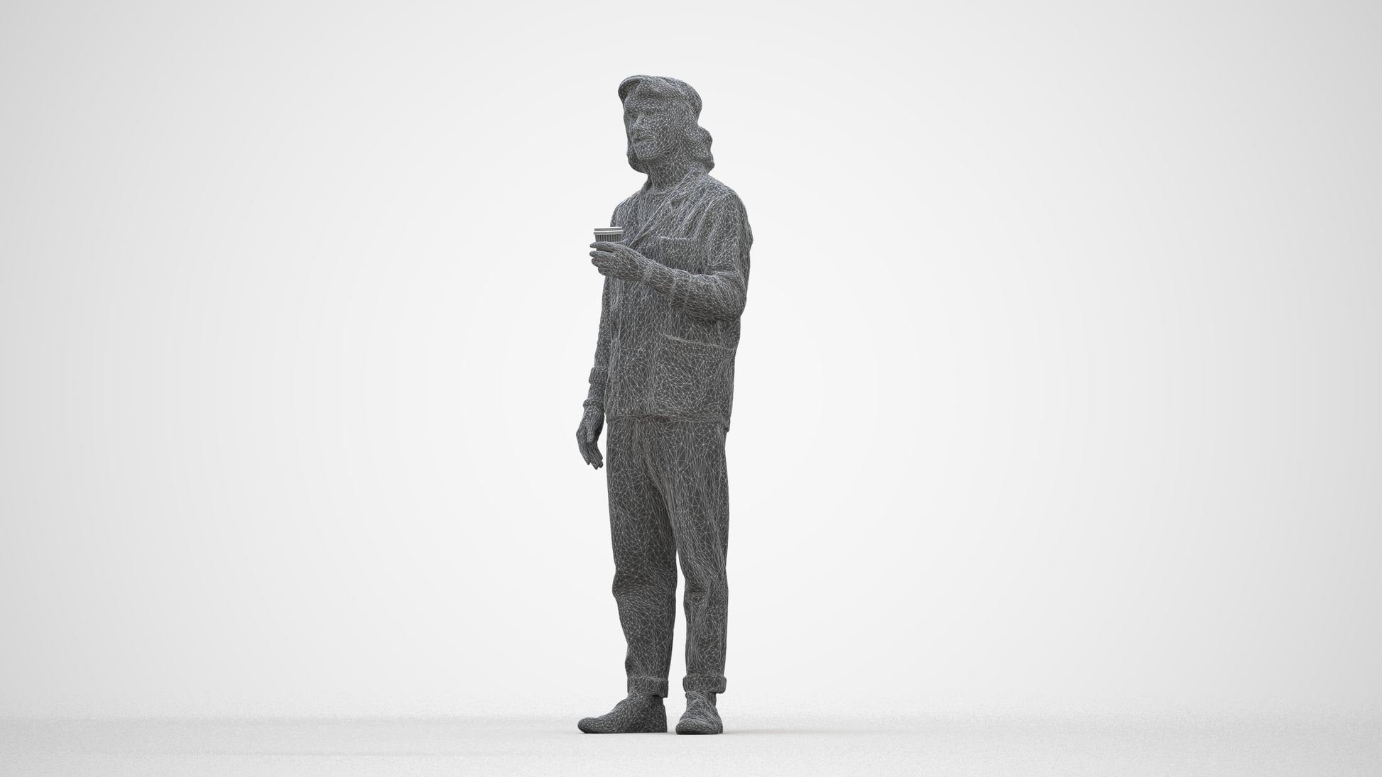realistic 3D people man casual standing, render-ready for V-Ray and Corona, FBX OBJ, wireframe back view