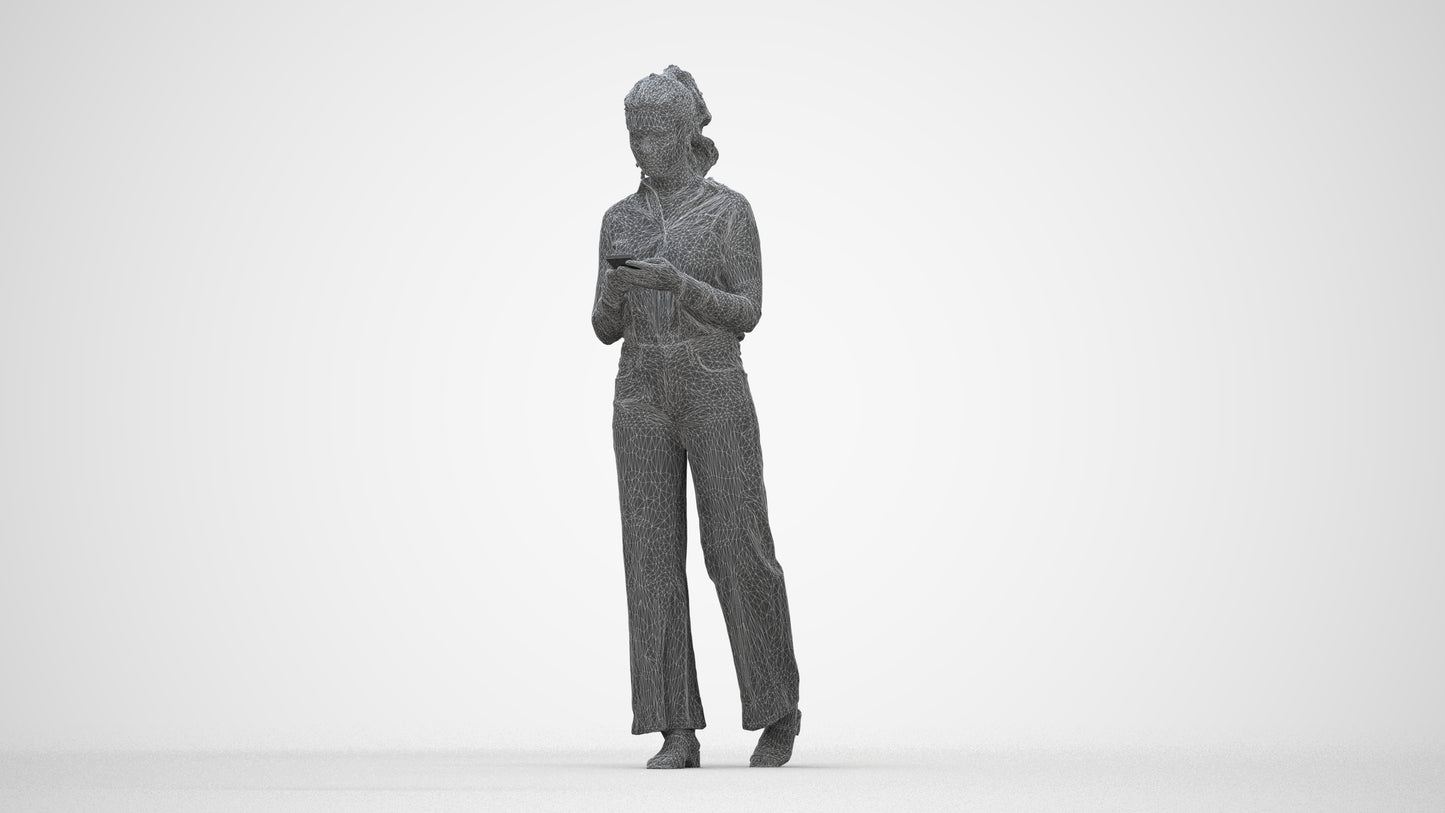 scanned 3D woman casual standing, photogrammetry people for Enscape and V-Ray, wireframe back view