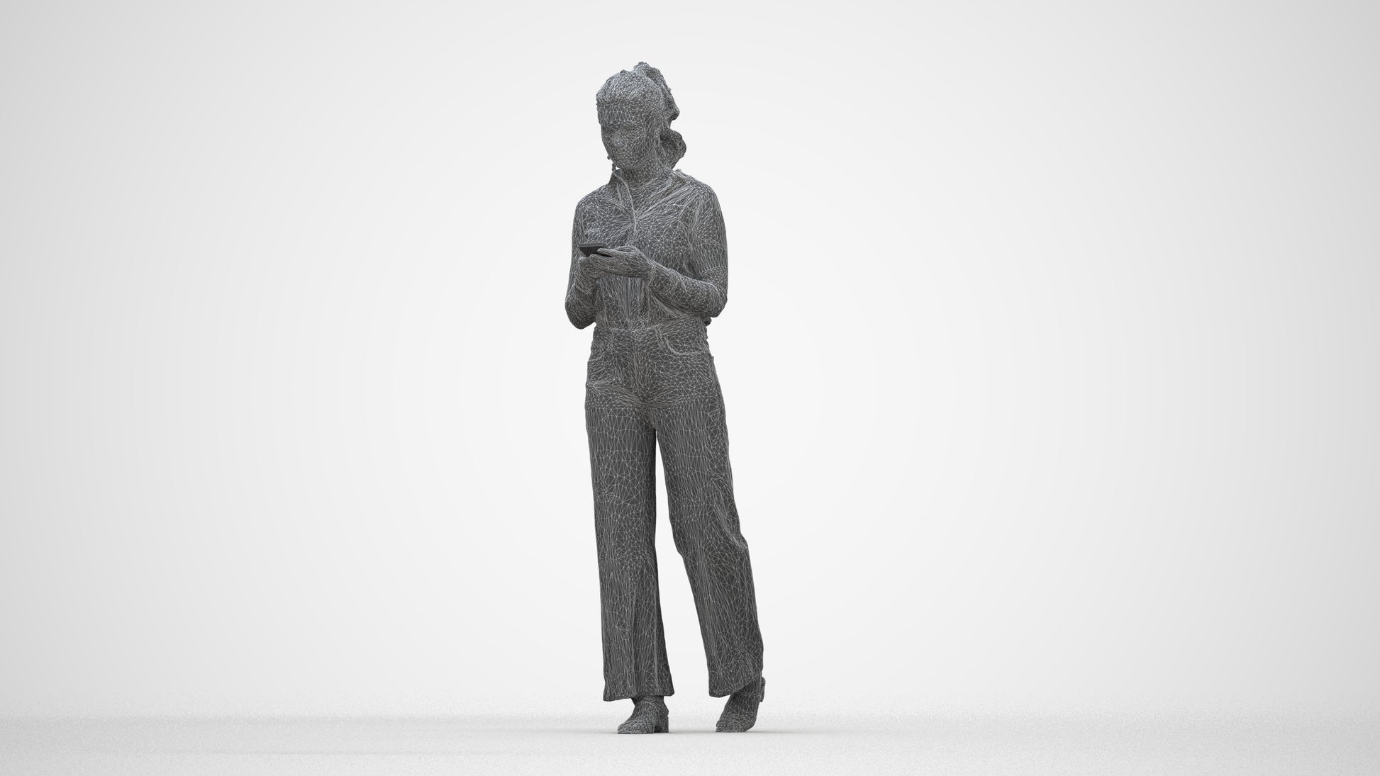 scanned 3D woman casual standing, photogrammetry people for Enscape and V-Ray, wireframe back view