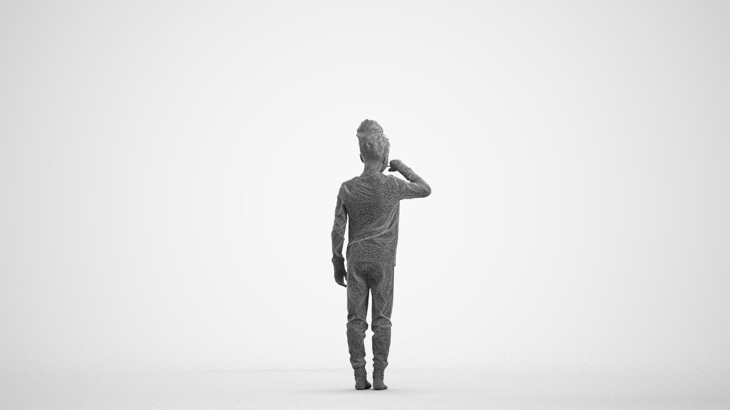 3D human model girl kids, photogrammetry scanned person for archviz, wireframe front view