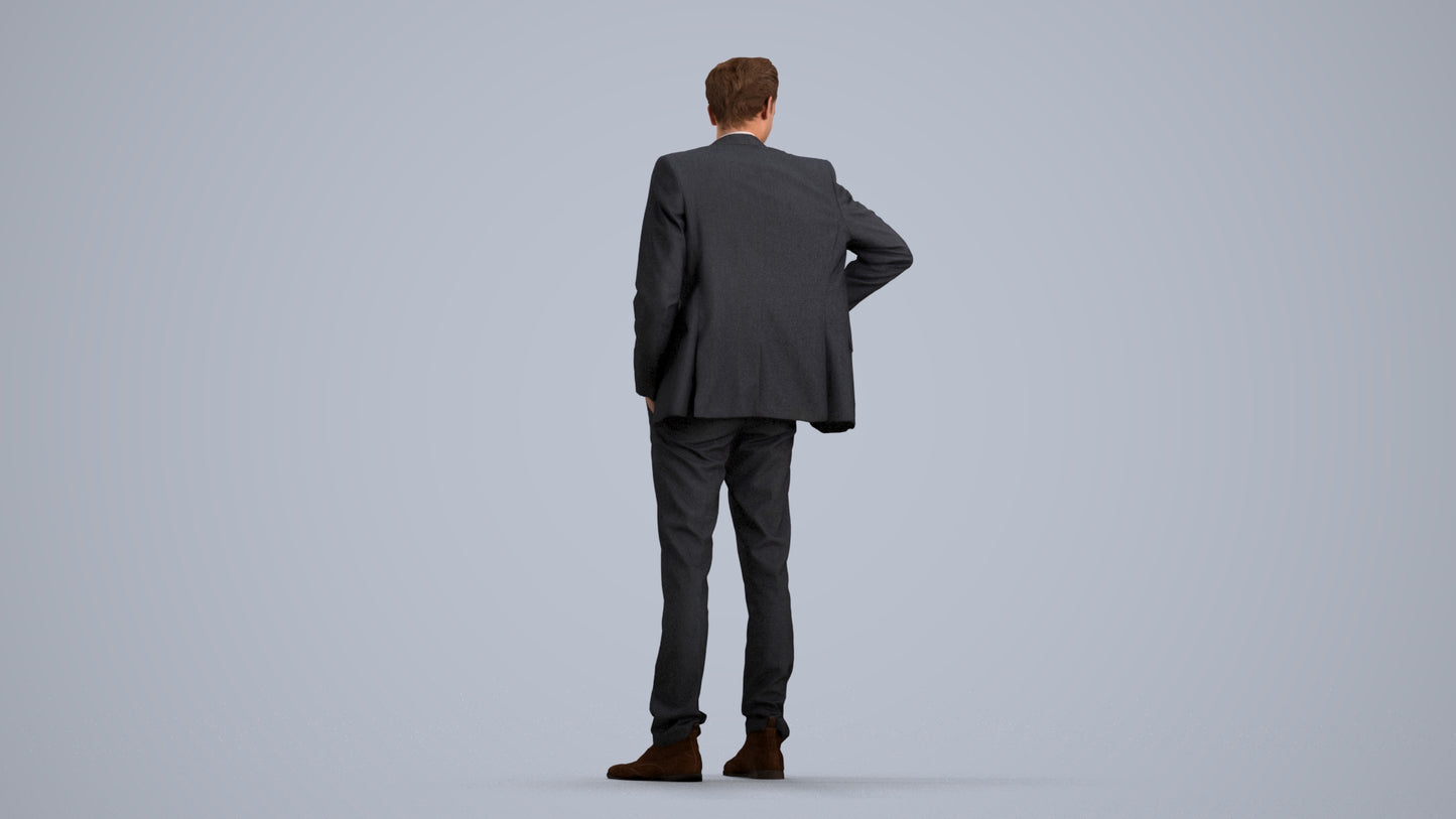realistic 3D man business, scanned archviz people for Blender and 3ds Max, front view render