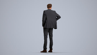 realistic 3D man business, scanned archviz people for Blender and 3ds Max, front view render