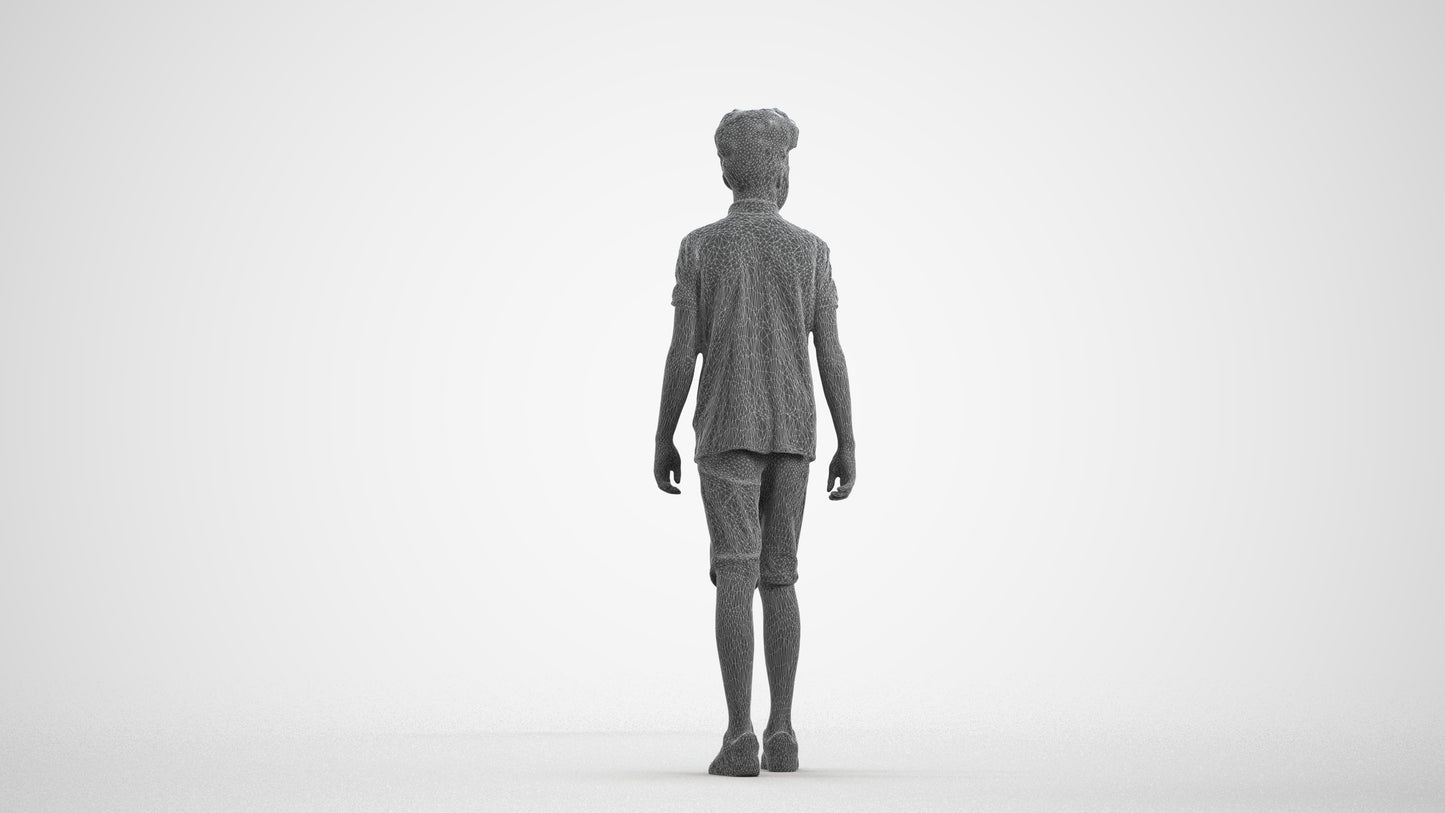 realistic 3D people boy casual kids, render-ready for V-Ray and Corona, FBX OBJ, wireframe front view