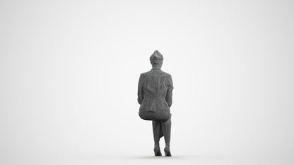 photogrammetry 3D woman business sitting, realistic human model archviz FBX, wireframe front view
