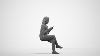 realistic 3D human woman casual sitting, archviz people FBX OBJ for Blender, wireframe side view