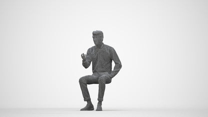 realistic 3D people man casual sitting, render-ready for V-Ray and Corona, FBX OBJ, wireframe back view