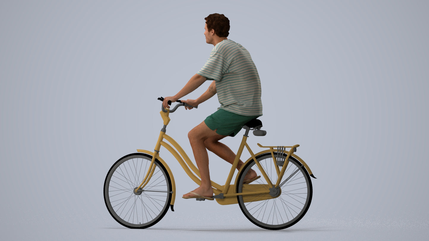 3D people model woman casual cycling, scanned human for 3ds Max rendering, three-quarter view render