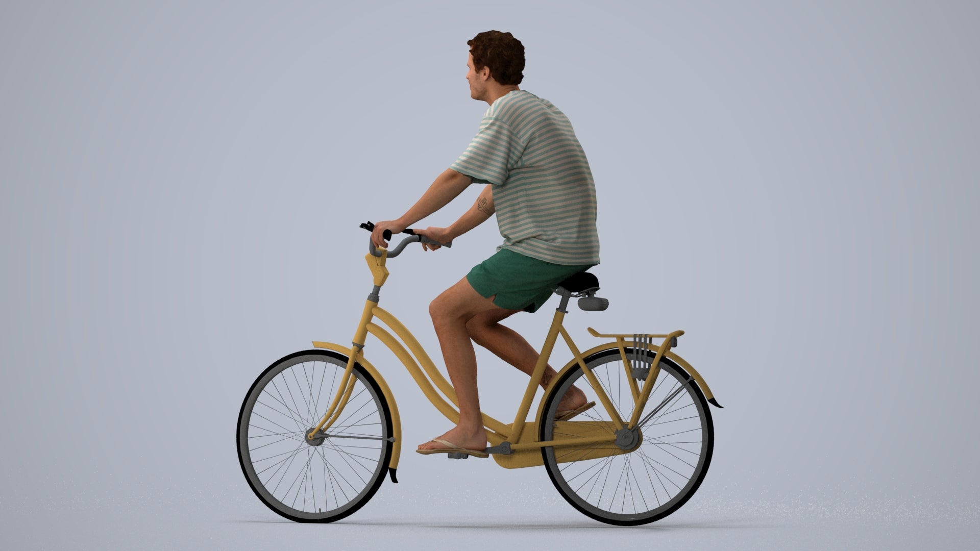 3D people model woman casual cycling, scanned human for 3ds Max rendering, three-quarter view render