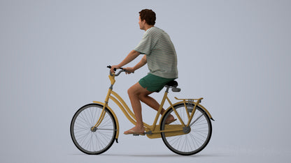3D people model woman casual cycling, scanned human for 3ds Max rendering, three-quarter view render
