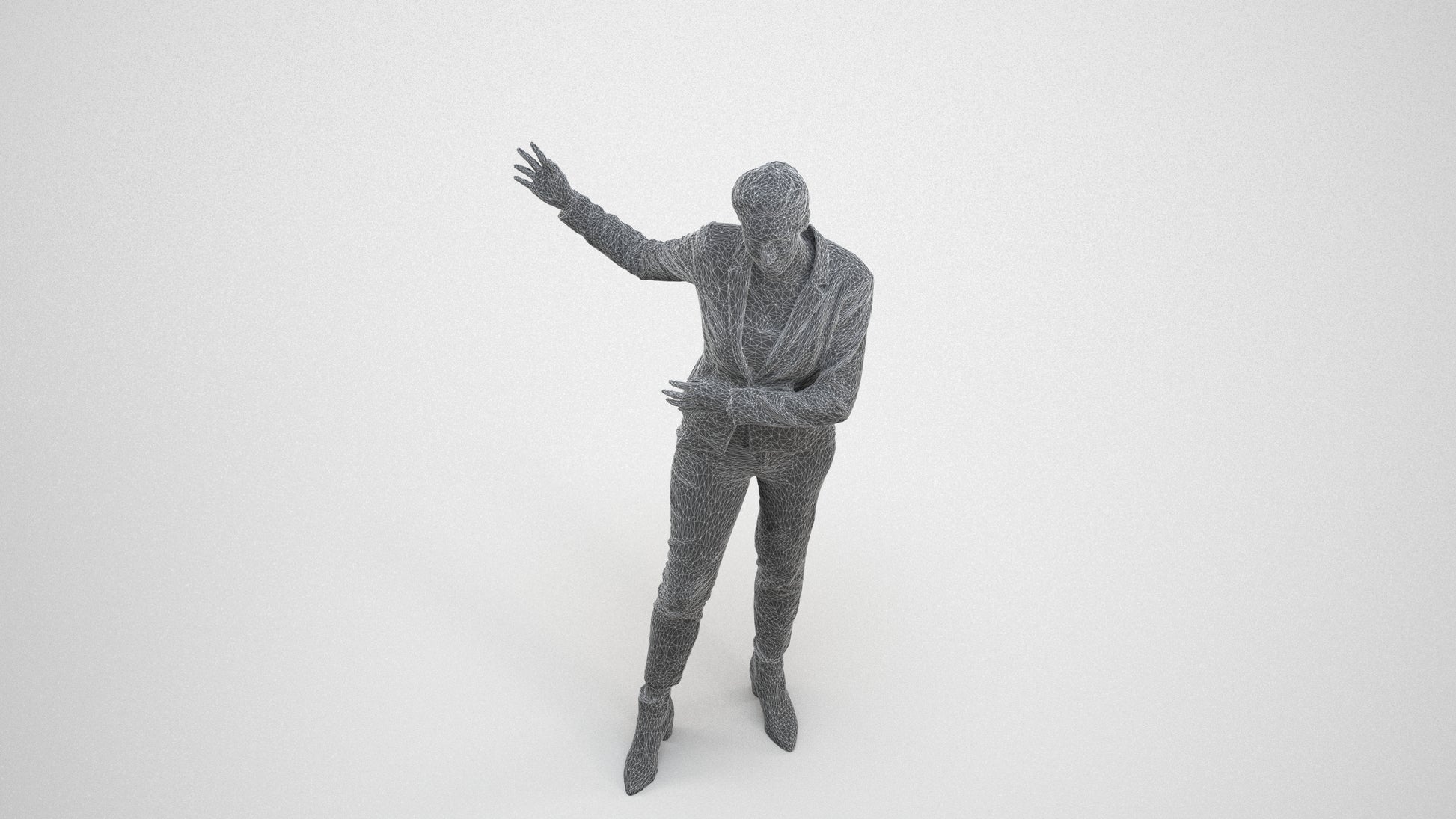 photogrammetry 3D woman business standing, realistic human model archviz FBX, wireframe three-quarter view