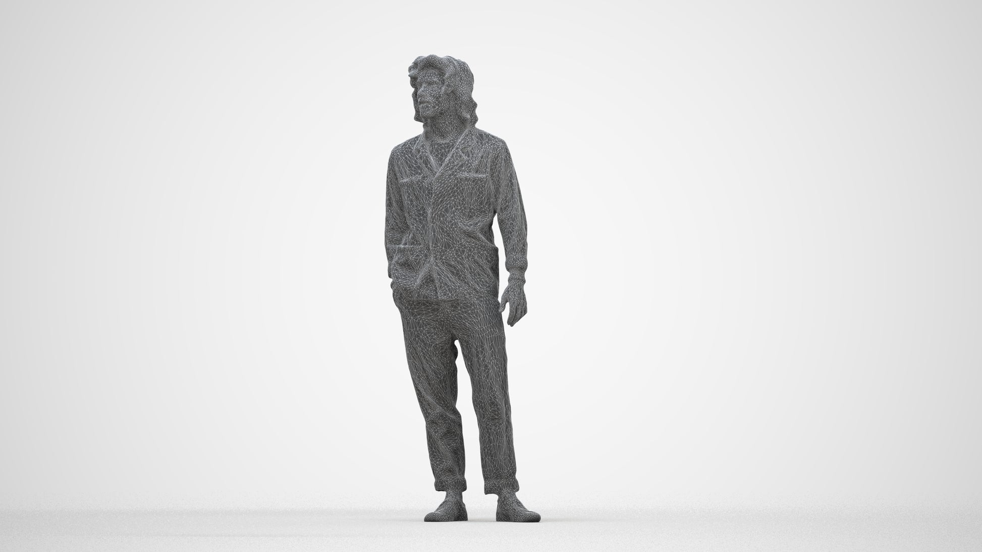 photogrammetry 3D man casual formalaffairs, realistic human model archviz FBX, wireframe back view