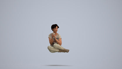 3D human model woman casual sitting, photogrammetry scanned person for archviz, standing pose render