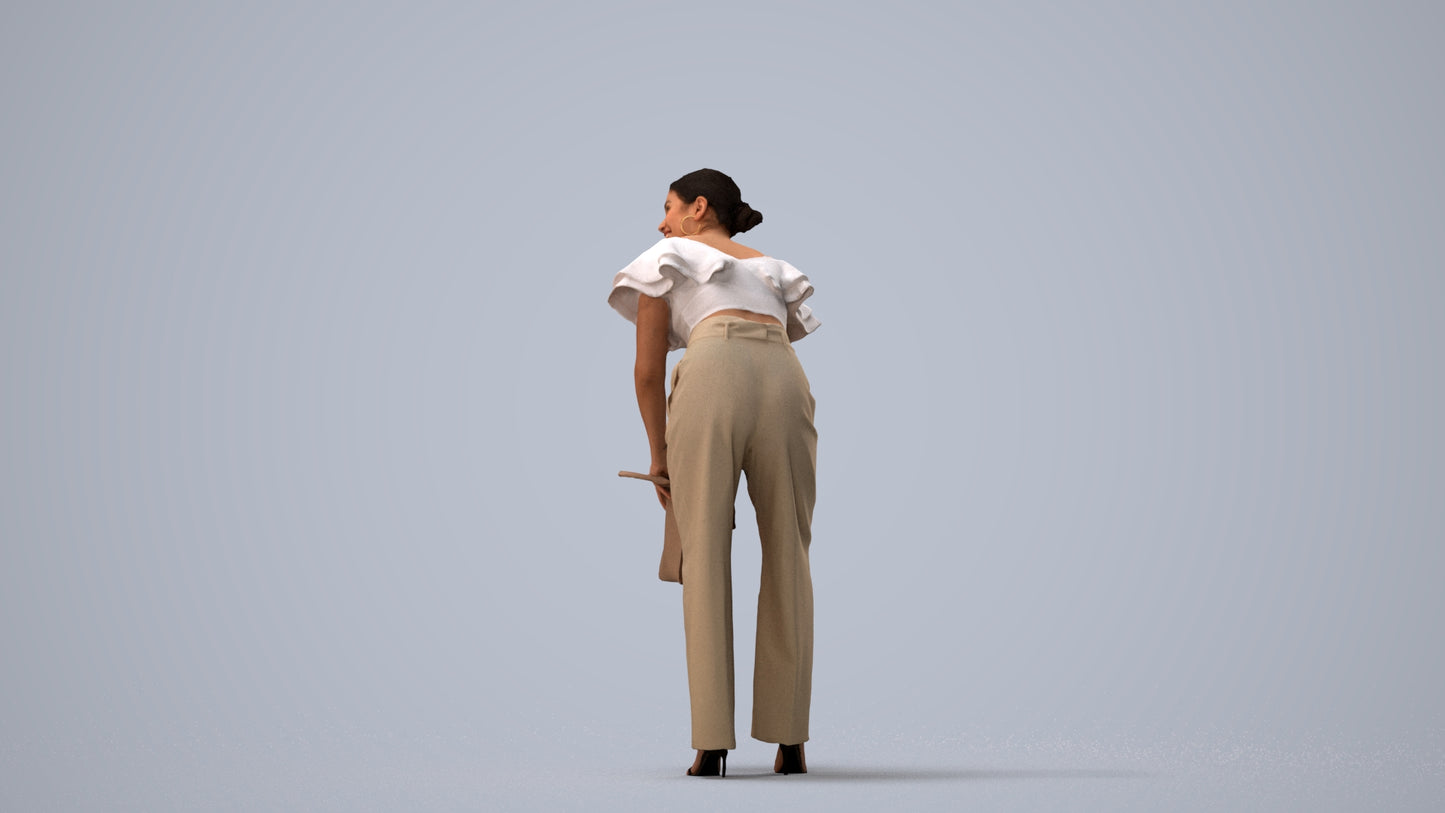 3D scanned woman standing business, photorealistic archviz people for Enscape and SketchUp, three-quarter view render