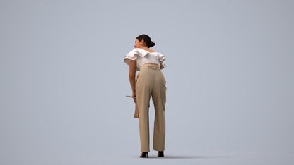 3D scanned woman standing business, photorealistic archviz people for Enscape and SketchUp, three-quarter view render
