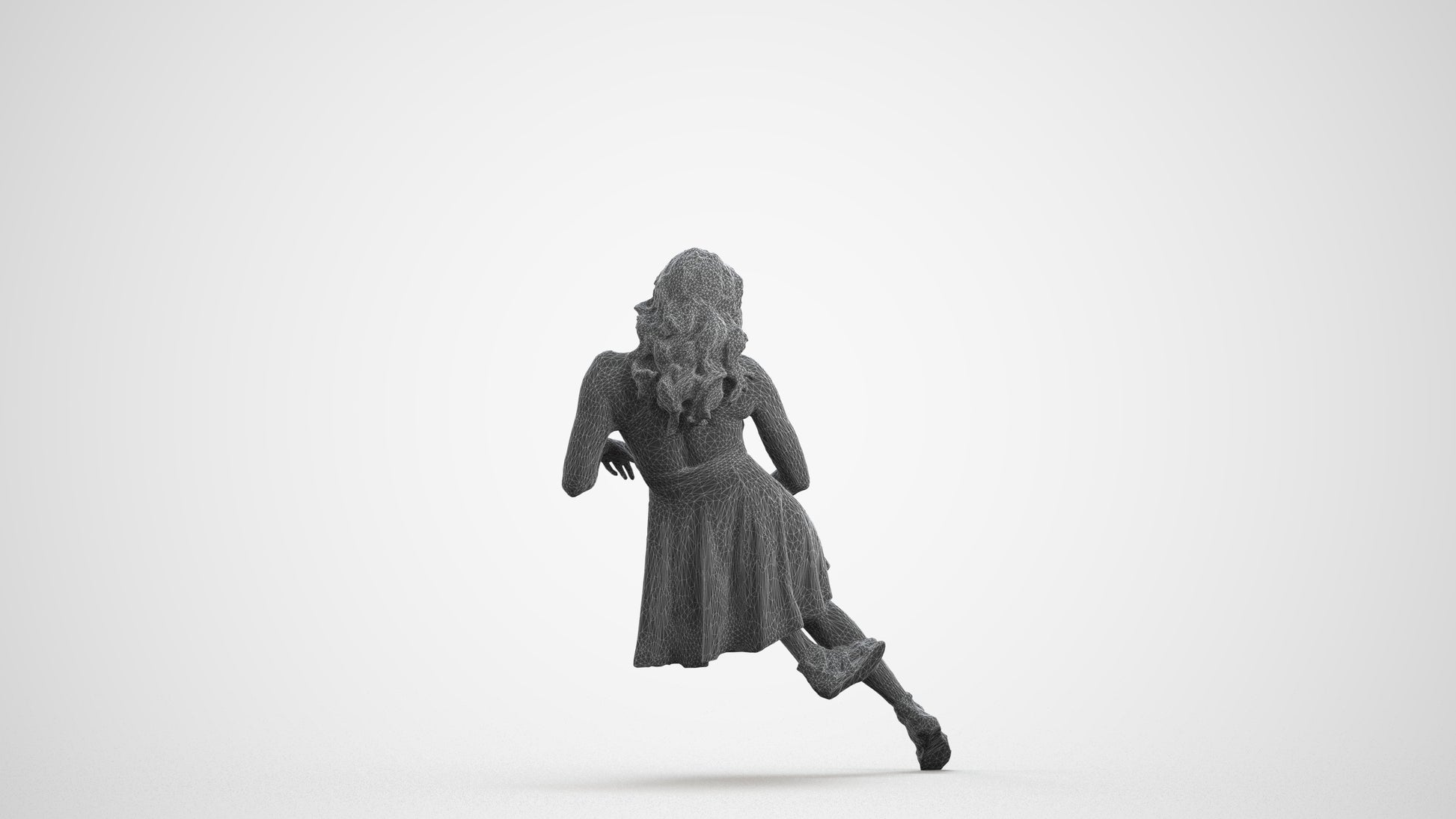 photogrammetry 3D woman sitting, realistic human model archviz FBX, wireframe front view